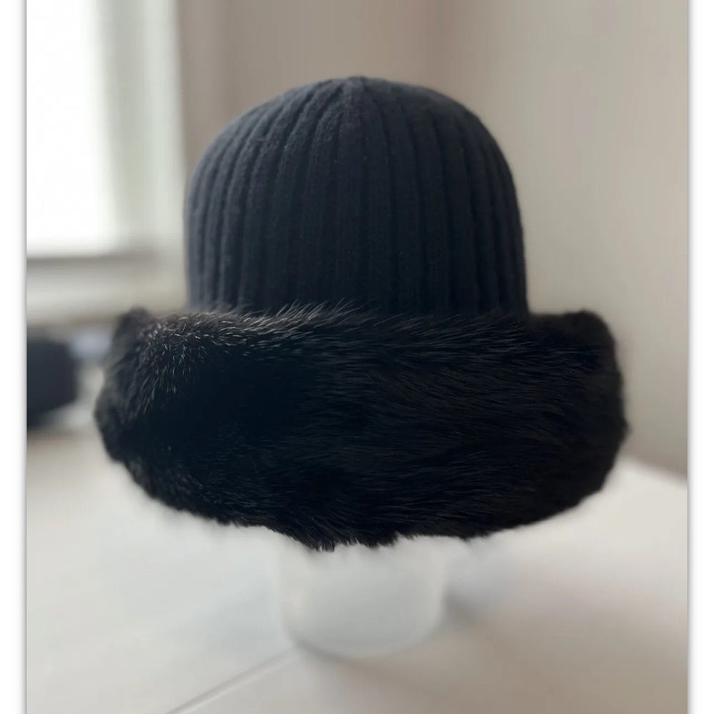 PRADA Mink Fur and Wool Knit Beanie Hat LN00578 size Medium